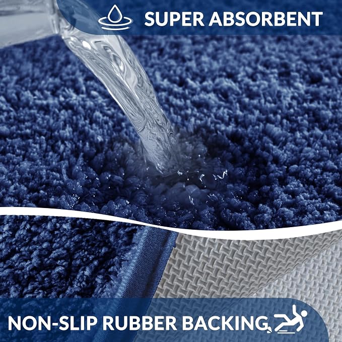 Exclusivo Mezcla Bathroom Rugs Mat 24x36, Extra Soft Non Slip Absorbent Microfiber Bath Rugs, Machine Washable Quick Dry Bath Mats for Bathroom Floor, Shower, Home Decor, Solid Navy Blue