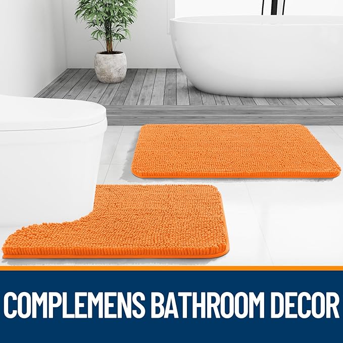 OLANLY Bathroom Runner Rugs 47x20, Extra Soft Absorbent Chenille Bath Rugs, Rubber Backing Quick Dry, Machine Washable Long Bath Mats for Bathroom Floor, Tub and Shower, Home Decor Accessories, Orange