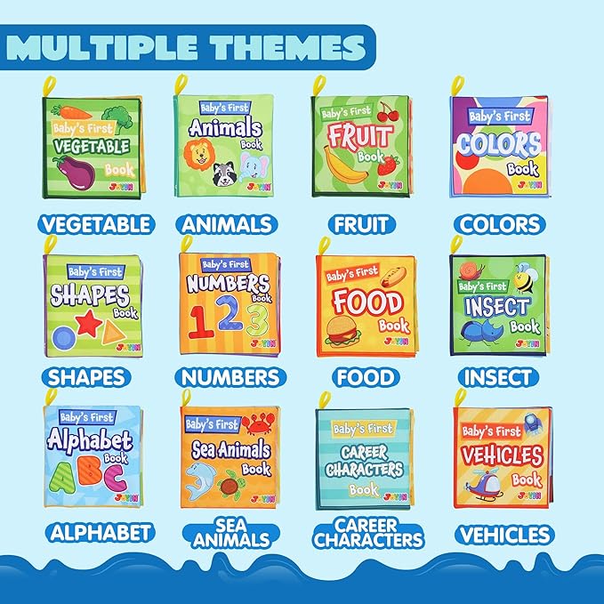 JOYIN 12 Pcs Bath Books, Nontoxic Fabric Soft Crinkly Cloth Books, Waterproof, Bathtub Pool and Early Education First Toys for Infant Newborn Baby Toddlers Kids Birthday Easter Gifts