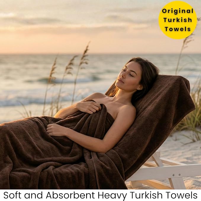 SALBAKOS 2-Piece 100% Turkish Cotton Extra Large Bath Towel 35x70 inch | Premium Hotel Quality Bath Sheet Towels | Thick, Soft, Absorbent, Oversized Bath & Beach Towels (Chocolate, 2 Bath Sheets)