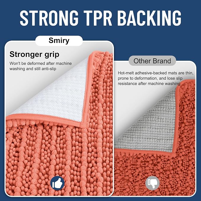 Smiry Bathroom Rugs Mat 24x16, Extra Soft Absorbent Chenille Bath Rugs, Non Slip Rubber Backing Machine Washable Quick Dry Bath Mats for Bathroom Floor, Tub, Shower, Home Decor Accessories, Coral