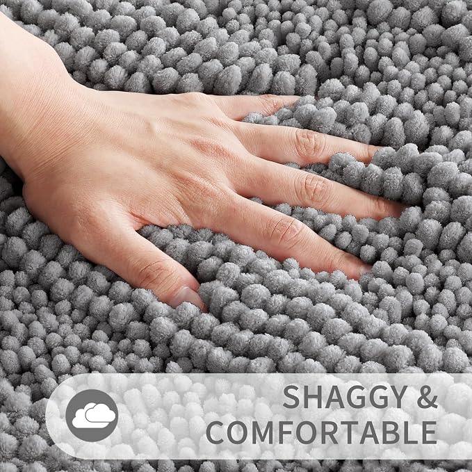 Yimobra Toilet Rugs U Shaped Washable 24 x 20, Non Slip and Super Absorbent Toilet Mat, Quick Dry, Ultra Luxury Microfiber Chenille Plush Fluffy Contour Bath Rugs for Toilet Base, Gray