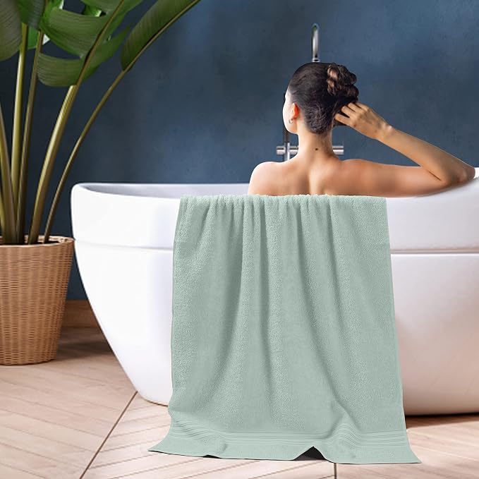 BOUTIQUO 100% Cotton 2 Pack Bath Towel Set 28x55, Eco-Friendly Large Bath Towels, Compact Quickdry Lightweight Soft & Highly Absorbent Bath Towel, Ideal for Everyday Gym Travel Camp Pool - Sea Green