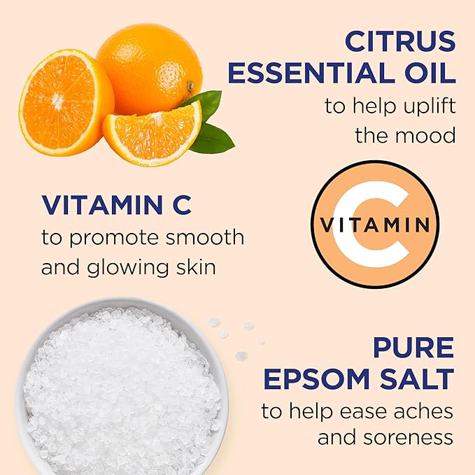 Dr Teal's Salt Soak with Pure Epsom Salt, Glow & Radiance with Vitamin C & Citrus Essential Oils, 3 lbs (Pack of 2)