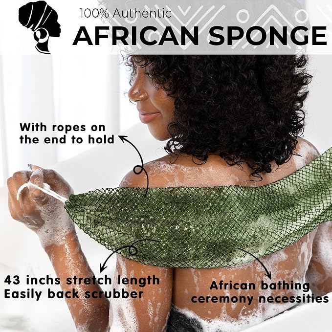 African Net Sponge Authentic - Afro Scrub Exfoliating Net Sponge with Knots - African Bath Sponges for Body Scrubber Exfoliator - Back Scrubber for Shower Bathing Accessories