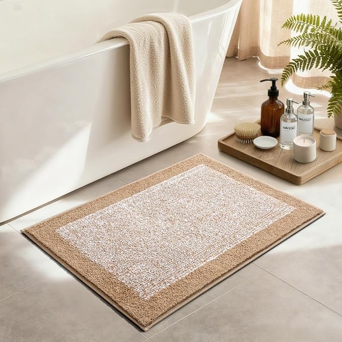 36x24 Large Bathroom Rugs Washable Non Slip, Beige Bath Mat for Bathroom Floor Tub, Soft Absorbent Quick Dry Mats for Shower, Bathtub,Home Decor