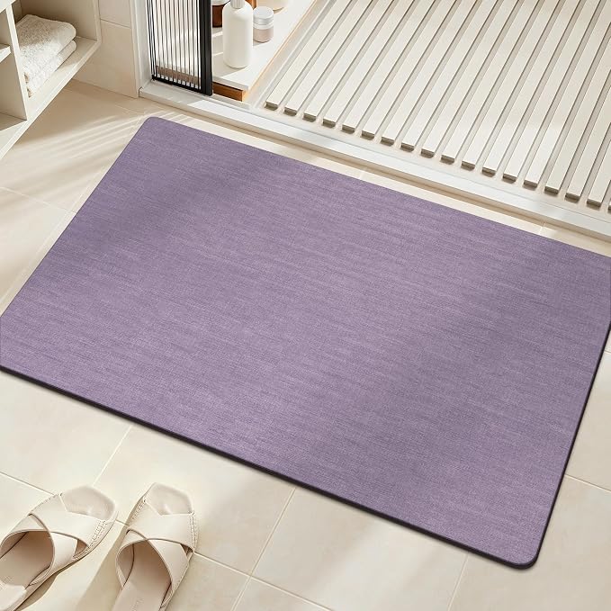 Mecko Bath Mat, Ultra Absorbent Quick Dry Bathroom Floor Mats-Rubber Non-Slip Thin Bathroom Rug Fit Under Door, Faux Suede Surface Shower Rug for Bathtub, Sink, Shower Room(Lavender Purple,20"x32")