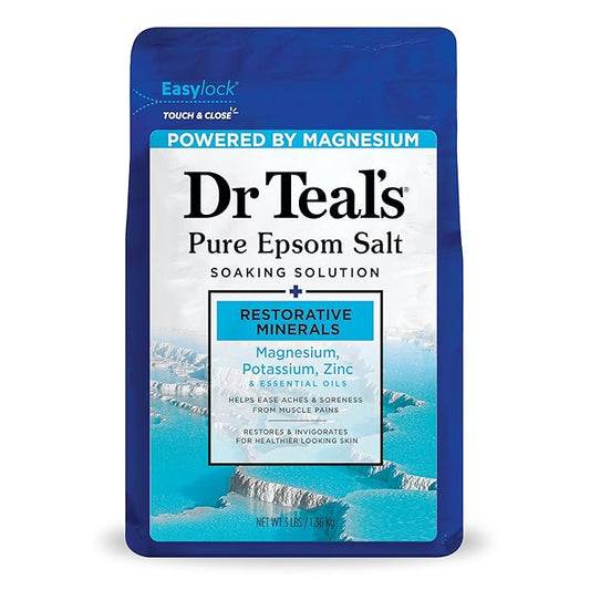 Dr Teal's Pure Epsom Salt, Restorative Minerals with Magnesium, Potassium & Zinc, 3 lbs