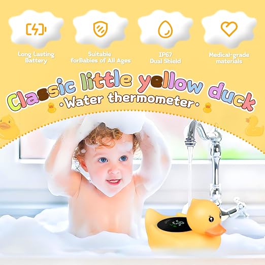 Baby Bath Thermometer - Digital Floating Water Thermometer with LED Display & Color Temperature Alerts, Rechargeable Bath Toy for Infant Bathtub Safety, Newborn Bath Essentials Gift