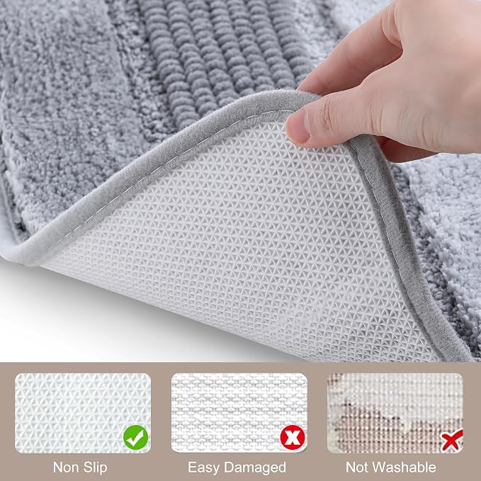 Kmson Ombre Chenille Bathroom Rugs, 24"x36" Non-Slip Bath Mat for Shower Floor & Bathtub, Ultra Soft Washable Shaggy, Fluffy Thick Water Absorbent Microfiber Grey