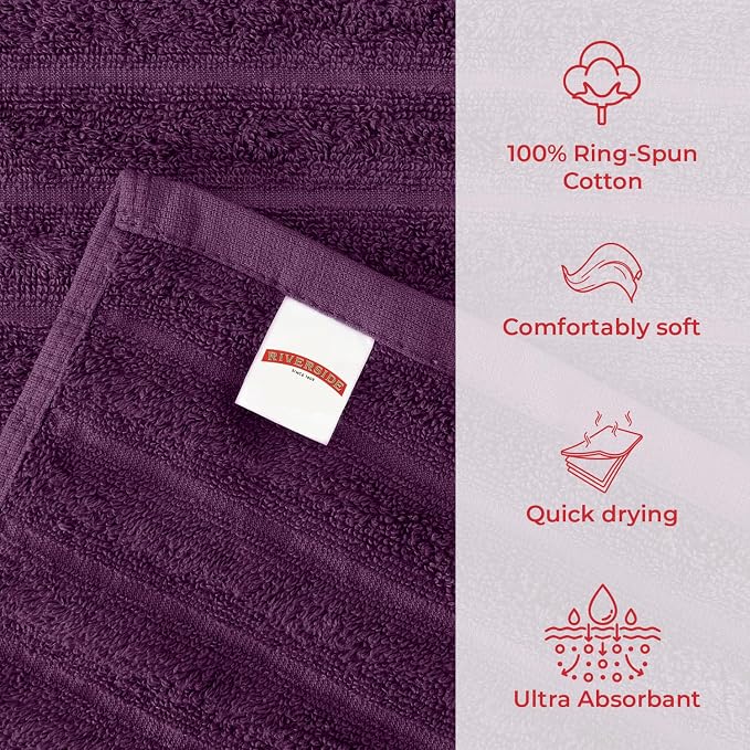 RIVERSIDE Pack of 2 Extra Large Bath Sheet Towels, 35 x 70 Inches, 600 GSM, Ribbed Stripe, 100% Cotton - Super Soft, Highly Absorbent & Quick Dry for Bathroom, Spa & Hotel, Purple Passion