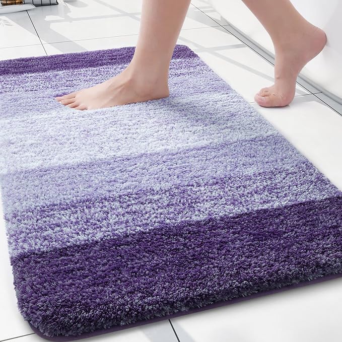 Arotive Microfiber Bathroom Rugs, Shaggy Soft and Absorbent Bath Rug, Thick Plush Machine Washable Dry Bath Mats for Bathroom, Tub and Shower, 24x16, Dark Purple, Rectangular