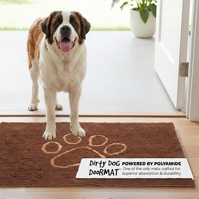 Dog Gone Smart Dirty Dog Doormat - Fast Drying Rug with Super Gripper Backing for Clean Floors - Super Absorbent and Machine Washable Mat for Muddy Paws - Mocha