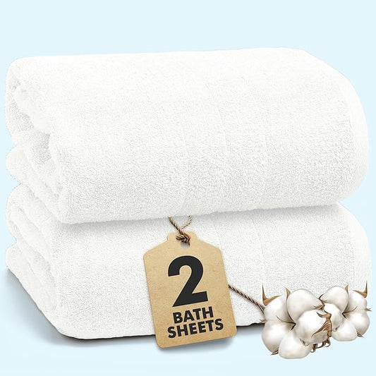 Bath Sheets – 550 GSM Extra Large Bathroom Sheet Set – Pack of 2 Jumbo Towels White (71x35in) – 100% Ring Spun Cotton Soft Quick Dry Large Bath Towels for Adults Hotel Spa Bathroom Use