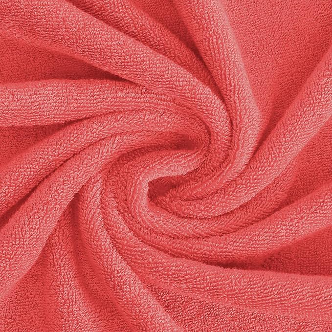 Feather & Stitch 100% Cotton Bath Towel Set of 6, 625 GSM Ultra Soft Highly Absorbent 2 Bath Towels, 2 Hand Towels & 2 Washcloth - Luxury Quick Dry Shower Towels. (Fresh Salmon)