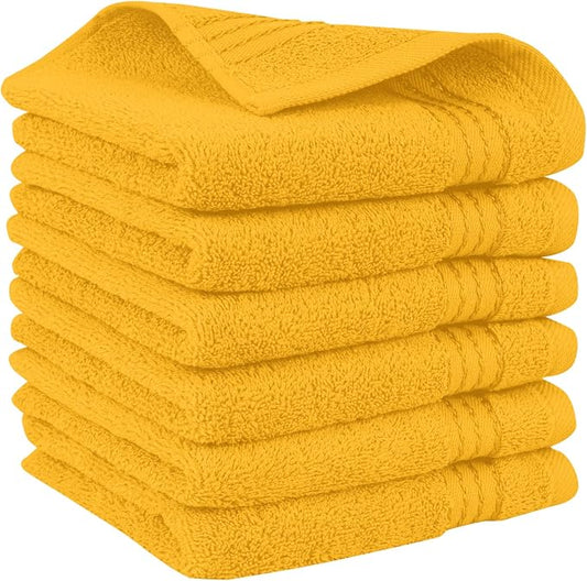 Elegant Comfort Premium Turkish Cotton 6 Pack Washcloths Set - 13 x 13 inch, Luxurious Hotel Spa Quality 100% Turkish Cotton 6PC Washcloth Set - Highly Absorbent - Soft Bathroom Towels, Orange