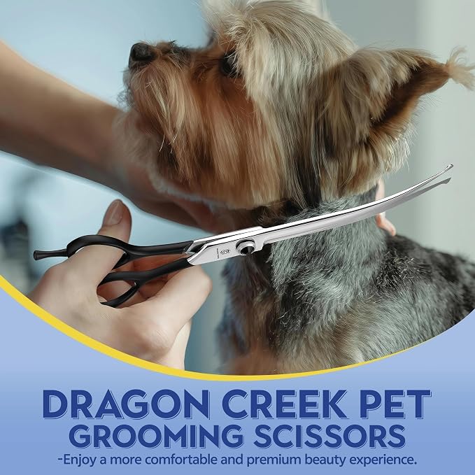 Dragon Creek 8" Downward Curved Dog Grooming Scissors Shears for Grooming Face and Paws Safety Round Tips Shears Trimming Cutting Scissors for Dog Cat Pet Black