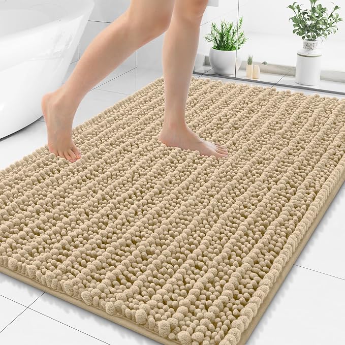 Smiry Bathroom Rugs Mat 50x30, Extra Soft Absorbent Chenille Bath Rugs, Non Slip Rubber Backing Machine Washable Quick Dry Bath Mats for Bathroom Floor, Tub, Shower, Home Decor Accessories, Beige