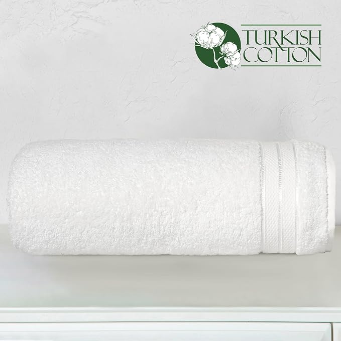 Elegant Comfort Three Line Popcorn Towel Set for Bathroom 35 x 70 inches, Premium Hotel Quality 1-Pack Jumbo Towels, 100% Turkish Cotton, Soft and Durable, Quick Dry and Highly Absorbent, White