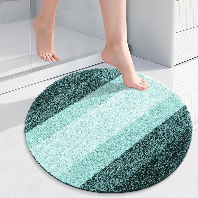 Arotive Microfiber Bathroom Rugs, Shaggy Soft and Absorbent Bath Rug, Thick Plush Machine Washable Dry Bath Mats for Bathroom, Tub and Shower, 24x24, Dark Green, Round