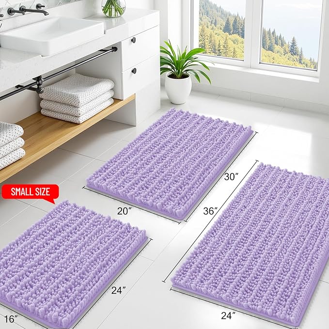 Smiry Bathroom Rugs Mat 30x20, Extra Soft Absorbent Chenille Bath Rugs, Non Slip Rubber Backing Machine Washable Quick Dry Bath Mats for Bathroom Floor, Tub, Shower, Home Decor Accessories, Purple