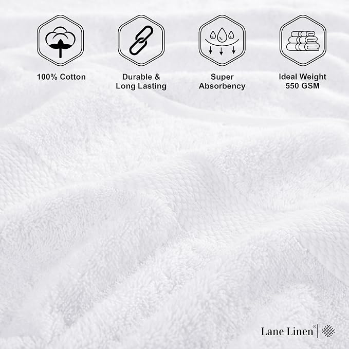 LANE LINEN Cotton Bath Towel Set 18 Piece - Super Soft, Absorbent & Quick Dry - 4 Bath, 8 Washcloths, 6 Hand Towels for Bathroom - Hotel Quality Turkish Towels, Ideal for Spa, Gym & Travel - White