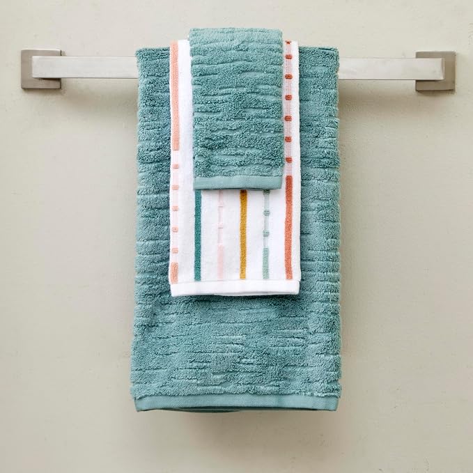 SKL Home CloudSoft/Modesto Stripe 100% Cotton Luxury 6-Piece Towel Set - 600 GSM, Ultra Plush & Absorbent, Reversible - 2 Bath Towels, 2 Hand Towels, 2 Washcloths, Teal/Multi