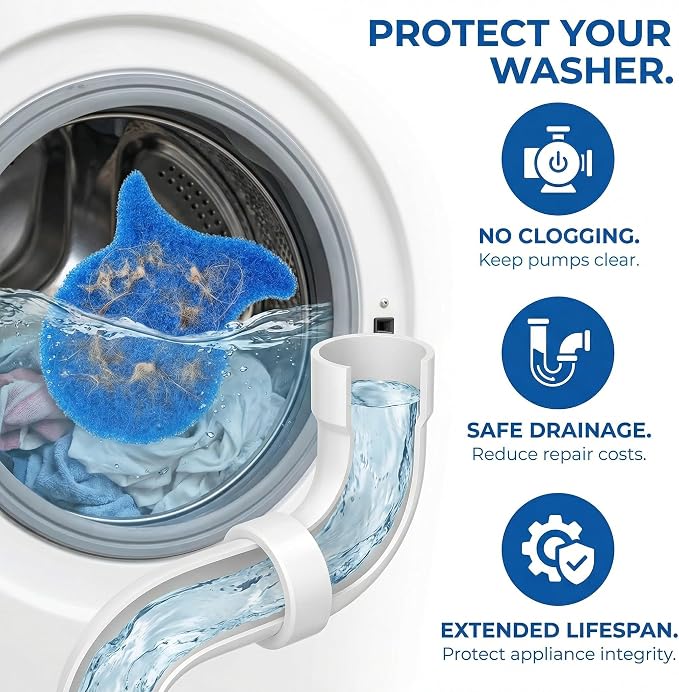6 Pack Pet Hair Remover for Laundry – Reusable Blue Dog & Cat Fur Catcher for Washing Machine and Dryer, Effectively Traps Lint, Dander from Clothes, Bedding, and Furniture
