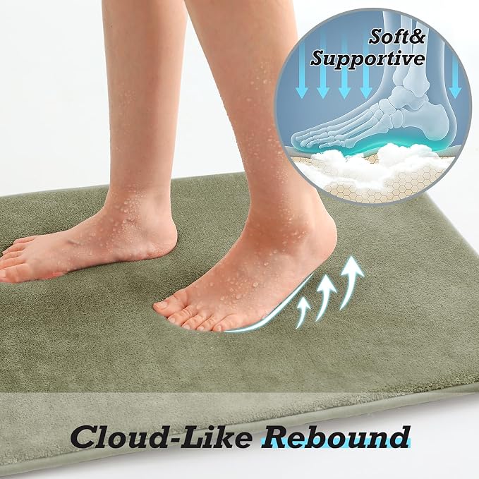 HUXMEYSON Bathroom Rugs Sets 2 Piece, Non-Slip & Quick Dry Bath Mat Set, Ultra Soft Velvet Bath Rugs for Bathroom, Toilet and Shower Floor, Olive Green