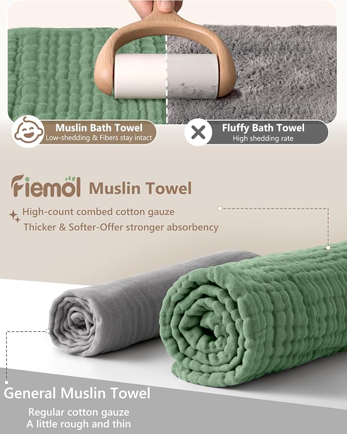 Baby Bath Towels, 100% Muslin Cotton Hooded Baby Towels for Newborn, 2 Pack Baby Towels with Hood for Infant Toddler and Kids, Large 32x32Inch Unisex Bath Essentials, Soft and Absorbent