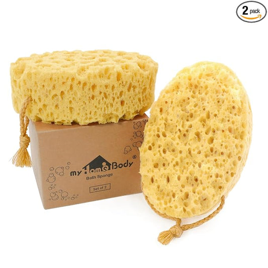 myHomeBody Bath Sponge, Foam Loofah, Shower Sponge for Body, Oval, 2 Pack | Large Size, Lots of Lather, Bath Sponges for Shower, Body Scrubber for Bathing, Body Wash Women, Exfoliating Loofah Sponge