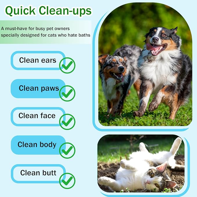 Homtyler Dog Wipes & Cleaning Gloves 2-in-1 for Dogs and Cats, Extra-Thick Pet Wipes with Coconut Oil for Lick-Safe Paws, Eyes, Ears & Body, Rinse-Free Waterless Bath for Deodorizing&Cleansing, 6 PCS