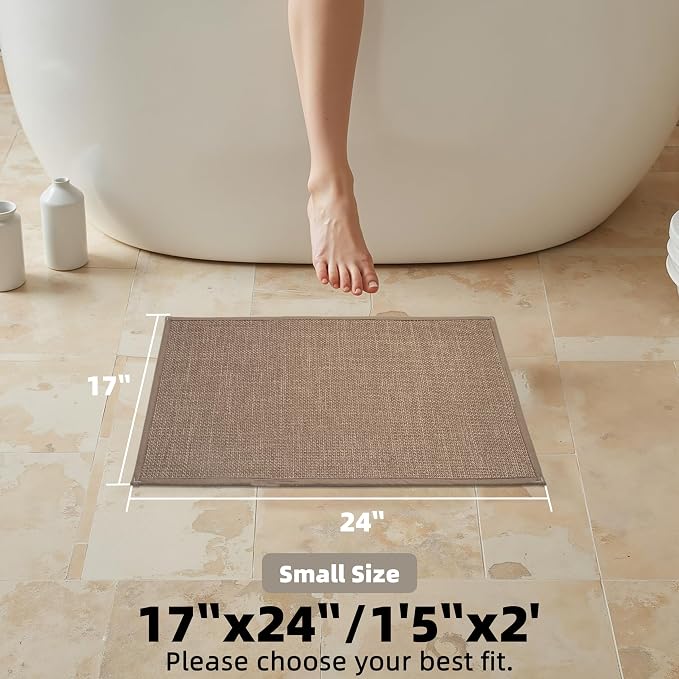 Non Slip Bath Mat with Rubber-Backing Thin Bathroom Rugs Fit Under Door Machine Washable Quick Dry Camel Small Toilet Rug, 17" x 24"