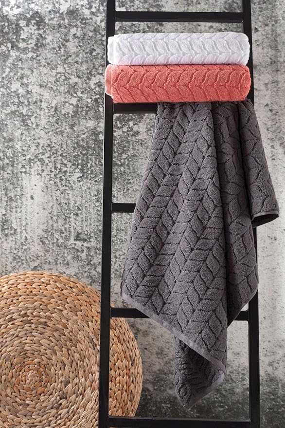 BAGNO MILANO Turkish Cotton Bath Towels, Hand Towels - Soft Plush Jacquard Collection Luxury Towels Set (Charcoal, Bath Sheet 35x70)