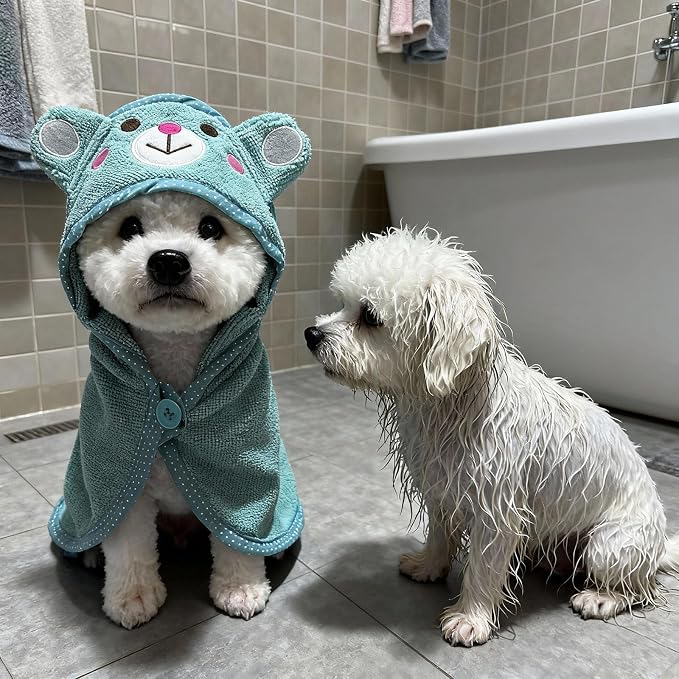 Dog Hooded Bathrobe Towel Fast Drying Absorbent Bath Warm Blanket | Blue M