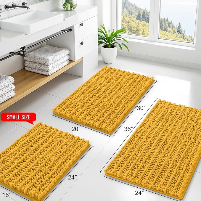 Smiry Bathroom Rugs Mat 44x24, Extra Soft Absorbent Chenille Bath Rugs, Non Slip Rubber Backing Machine Washable Quick Dry Bath Mats for Bathroom Floor, Tub, Shower, Home Accessories, Golden Yellow