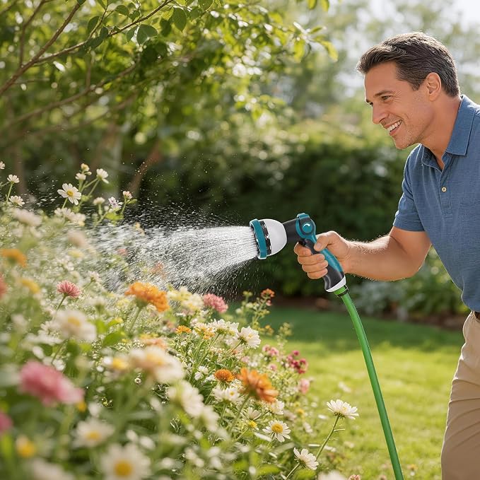 Besiter Garden Hose Nozzle, Hose Sprayer Nozzle with 10 Spray Patterns, Thumb Control On Off Valve,2 Pack High Pressure Metal Water Hose Nozzle for Car Wash, Plants, Pets & Outdoor Cleaning Blue Green