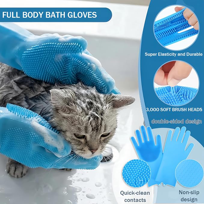 9PCS Dog Bath Kit & Dog Brush Kit for Dogs & Cats - Professional Pet Grooming Tools Set with Shedding Brush, Bath Scrubber, Dematting Comb & Storage Bag - Complete Dog Washing Essentials, Blue