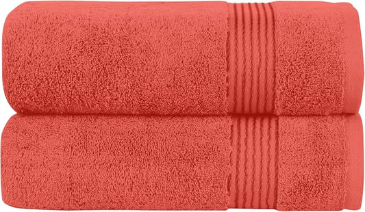 Elegant Comfort Premium Turkish Cotton 2 Pack Bath Towel Set - 27 x 54 inch, Luxurious Hotel Spa Quality 100% Turkish Cotton 2PC Bath Towel Set - Highly Absorbent - Soft Bathroom Towels, Coral