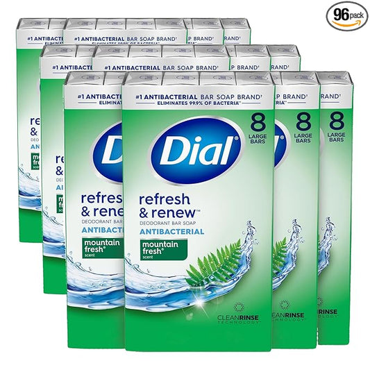 Dial Antibacterial Bar Soap, Refresh & Renew, Mountain Fresh, 4 oz, 32 Bars (Pack of 3)