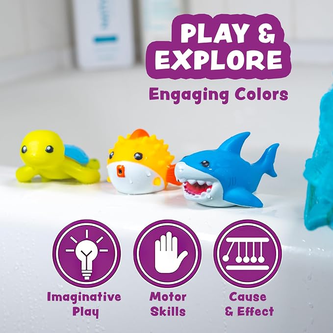 Tub Works® Under the Sea™ Light Up Bath Toys, 6 Pack | Water-Activated Light Up Toys Flash & Change Color | Easy-Grip Baby & Toddler Bath Toys | Sensory Bathtub Toys with Bath Lights for Kids Bath