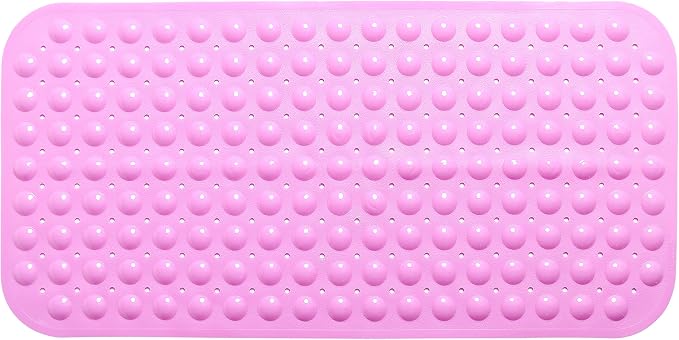 Large Non-Slip Bathtub & Shower Mat 31”x16” (Smooth/Non-Textured Tubs Only) Safe, Clean, Machine-Washable, Superior Grip&Drainage, Vinyl, Opaque Pink