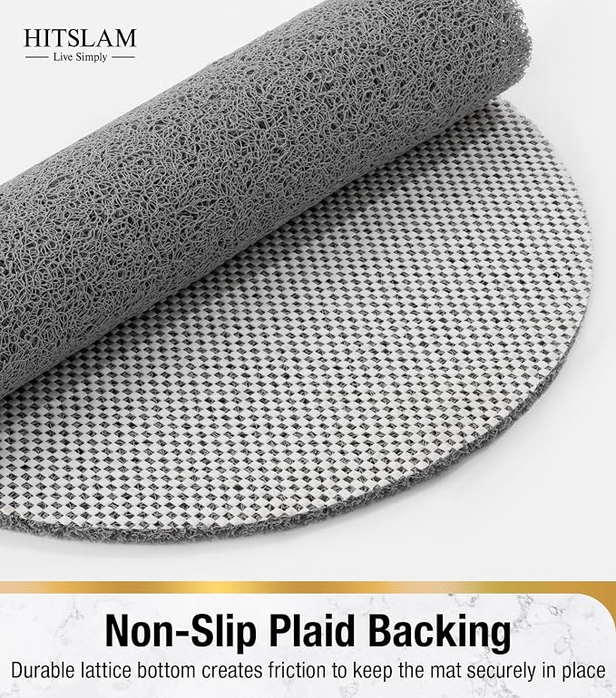 HITSLAM Oval Loofah Shower Mat Non Slip, 27x16 Inch, Grey | Bath Mat for Textured Tub & Inside Shower Stall, No Suction Cups Quick Drying PVC Porous Floor Mat, Soft Foot Exfoliating
