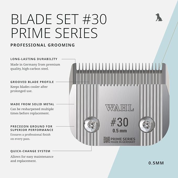 Wahl Pro Animal Prime Series Blades - Professional Fine Tooth Pet Clipper for Horse, Cat & Dog Grooming - Made from High-Carbon Steel - #30, 0.5mm