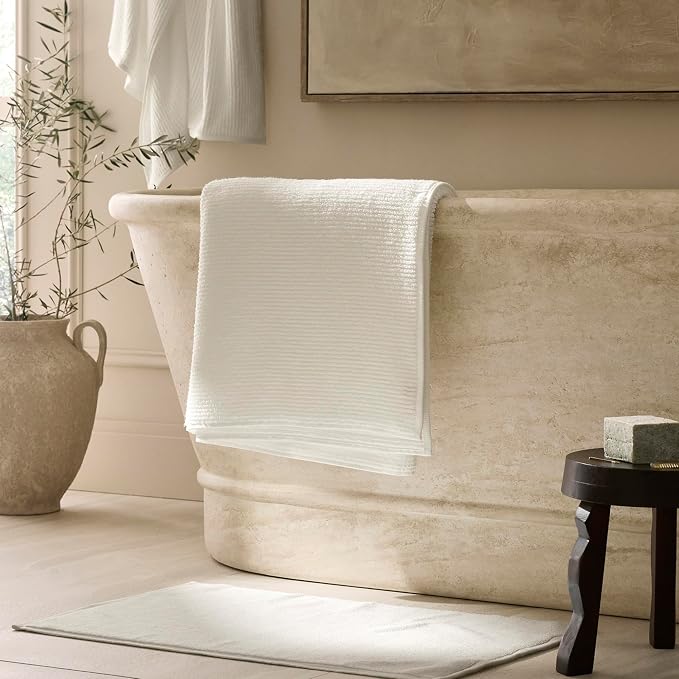 BOLL & BRANCH Turkish Ribbed Bath Sheet - Cream - 100% Organic Turkish Cotton - Oversized Soft Absorbent Quick Dry Luxury Spa Bath Sheet with Textured Rib Weave - Premium Comfort