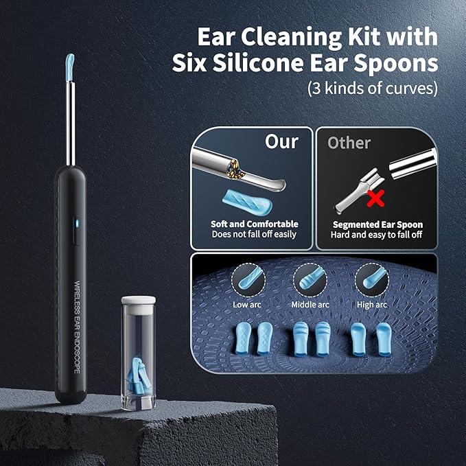 AIFINI Ear Wax Removal, Ear Cleaner with Camera and Light, FSA - HSA Eligible, Ear Wax Removal Tool Camera with 1080P, Ear Cleaning Kit with 6 Spoons, Otoscope for iOS & Android (Black)