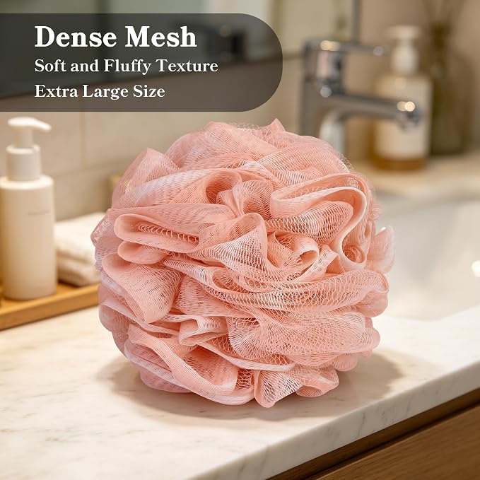 Bath Loofah Sponge 70 Grams Large Size, Soft Mesh Long-Lasting Shower Loofah for Rich Lather, 5 Pack Shower Sponge Exfoliating Cleaning Bath Loofa Body Scrubber Balls for Men & Women(Red)