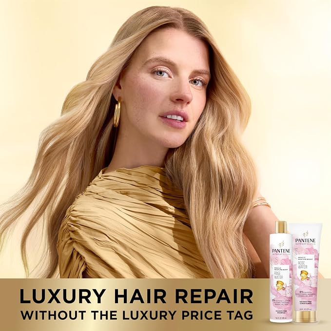Pantene Nutrient Blends Miracle Moisture Boost Rose Water Shampoo & Conditioner Dual Pack for Dry Hair, Sulfate Free (Pack of 4)
