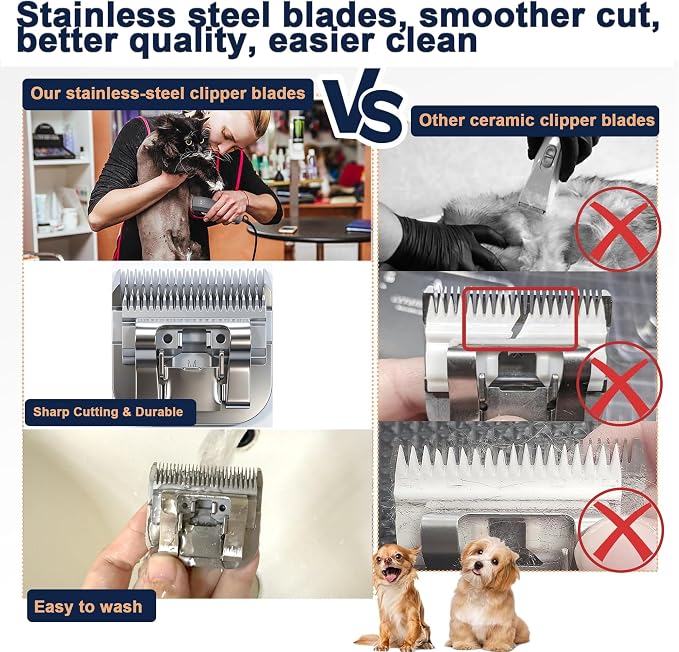 10# 1.5mm and 7FC 3.2mm Clipper Blades Pet Grooming Clipper Replacement Blades Detachable Blade Compatible with andis/wahl/Oster Dog Clippers