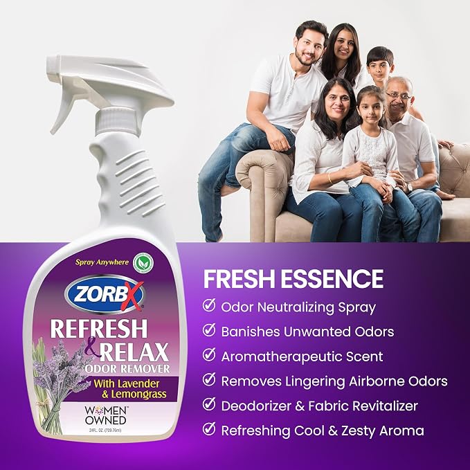 ZORBX Lavender & Lemongrass Spray, 24 Oz - All-Purpose Deodorizer, Refreshes Fabric, Removes Strong Odors, Perfect for Home, Car, Gym, Laundry | All-Purpose Air Freshener & Fabric Deodorizer Spray for Home, Car, Gym, Laundry, Shoes & Carpet Deodorizing